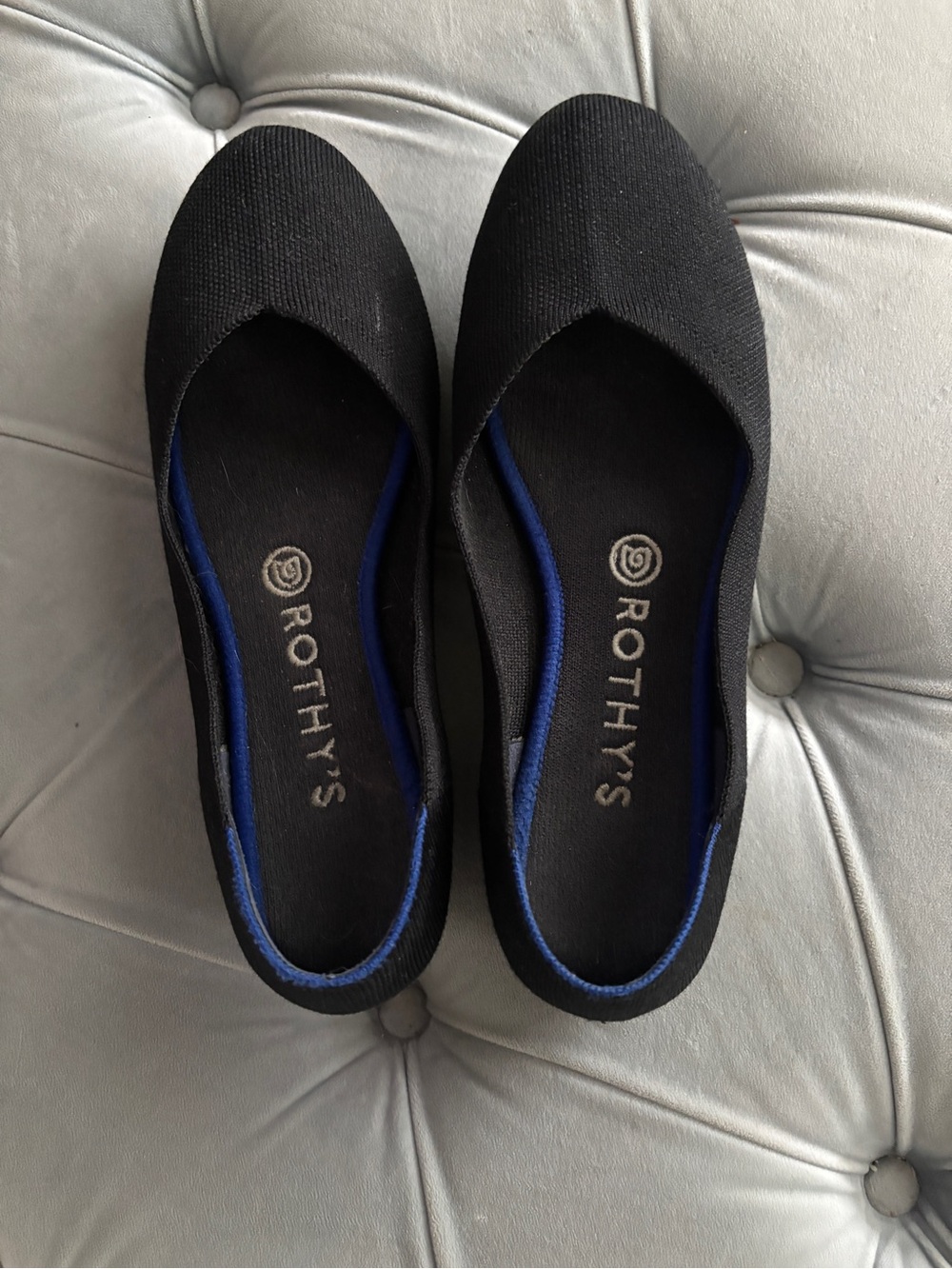 Rothy's Black Knit Ballet Flats with Blue Trim